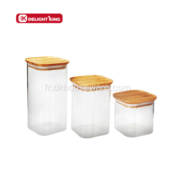 Ensemble de pots de rangement en verre de cuisine avec couvercle en bambou